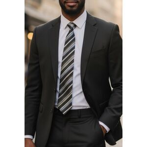 Colours Alexander Julian Black Striped Silk Tie 3.5" 59" Blue Cream